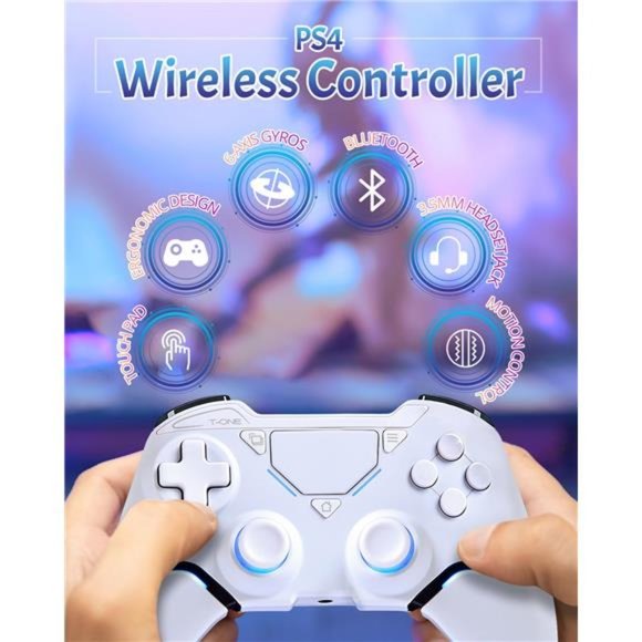 PS-4 Controller Wireless With Joystick & LED Light with Dual Vibration (White) - Picture 2 of 7